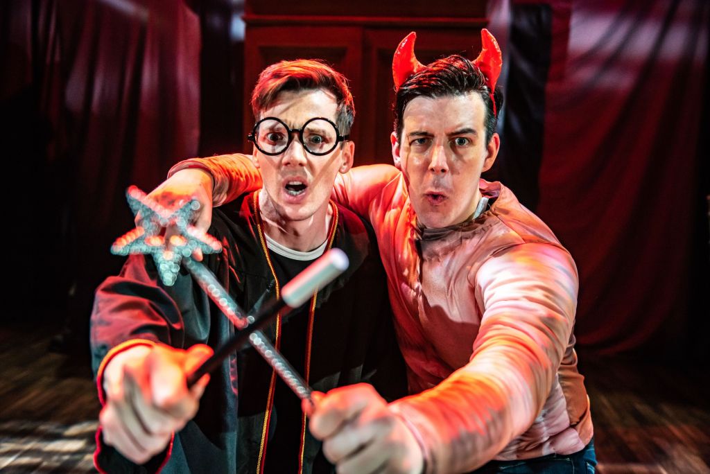 Scott Hoatson, left, as Harry Potter and Joseph Maudsley as Lord Voldemort in Potted Potter. Maudsley did not play in Friday night's show.