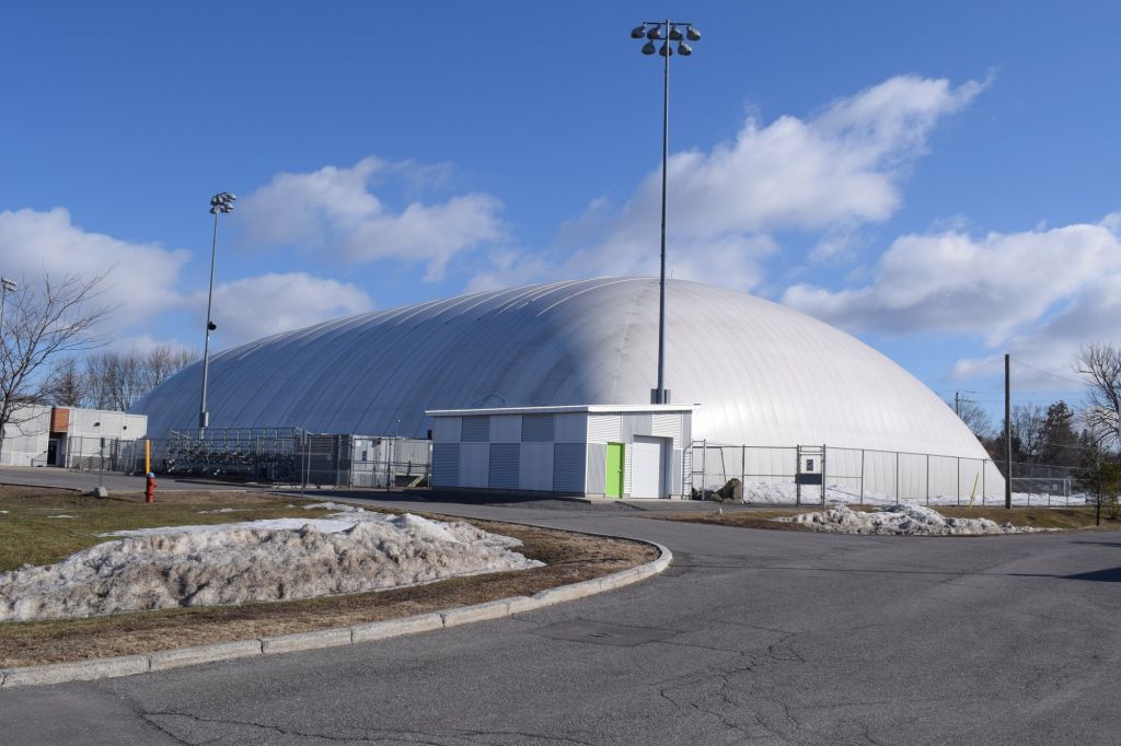 The dome is up in the winter time beside building Z and comes down when the weather is up to par for playing. Both the rugby and soccer teams call this field home and training camp starts roughly in the middle of August.