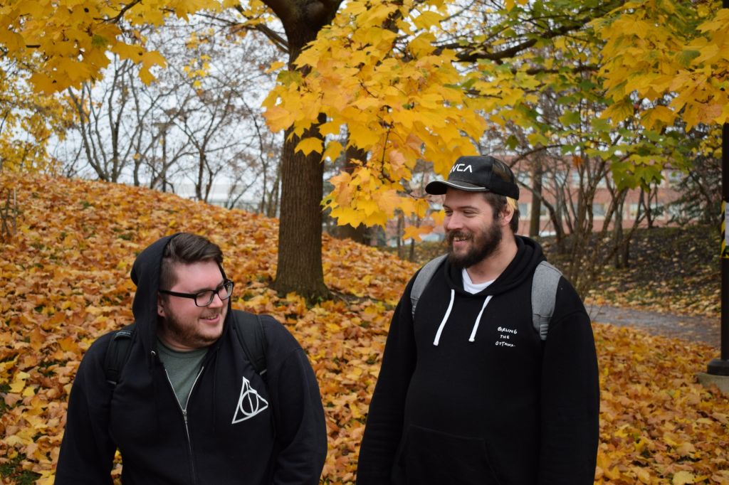 Two friends enjoy their time outside Algonquin College. This is the first year Algonquin has given students a fall break.