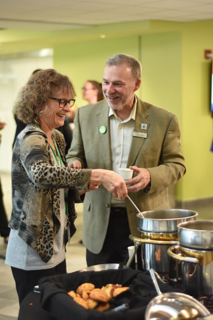 The smiles on everyone's faces said it all after tasting the Three Sisters soup. President Claude Brulé welcomed college faculty to take part in the Harvest Coffee Break on Oct. 9.