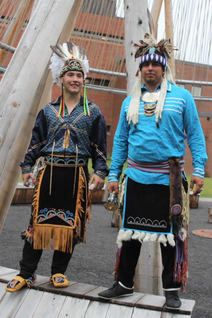 Indigenous ambassadors Mike and Kenny Wade at the Ishkodewan courtyard.
