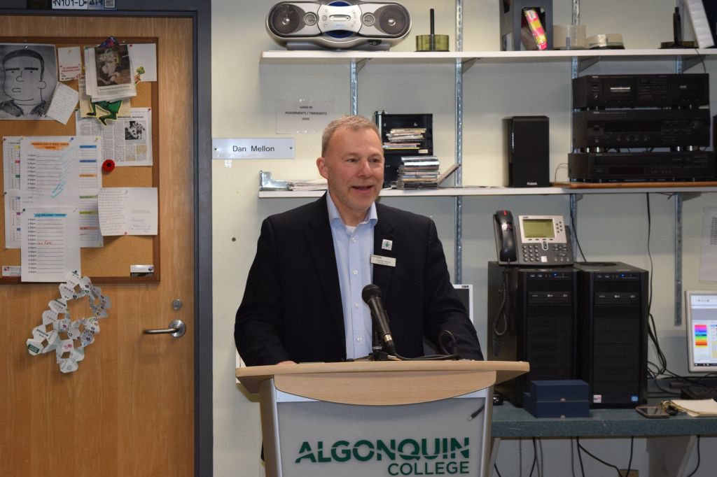 Algonquin College President and CEO- Claude Brulé speaks to journalism students during a press conference on Nov. 15,