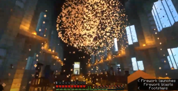 Fireworks are shot into the Great Hall after the students receive their diplomas.