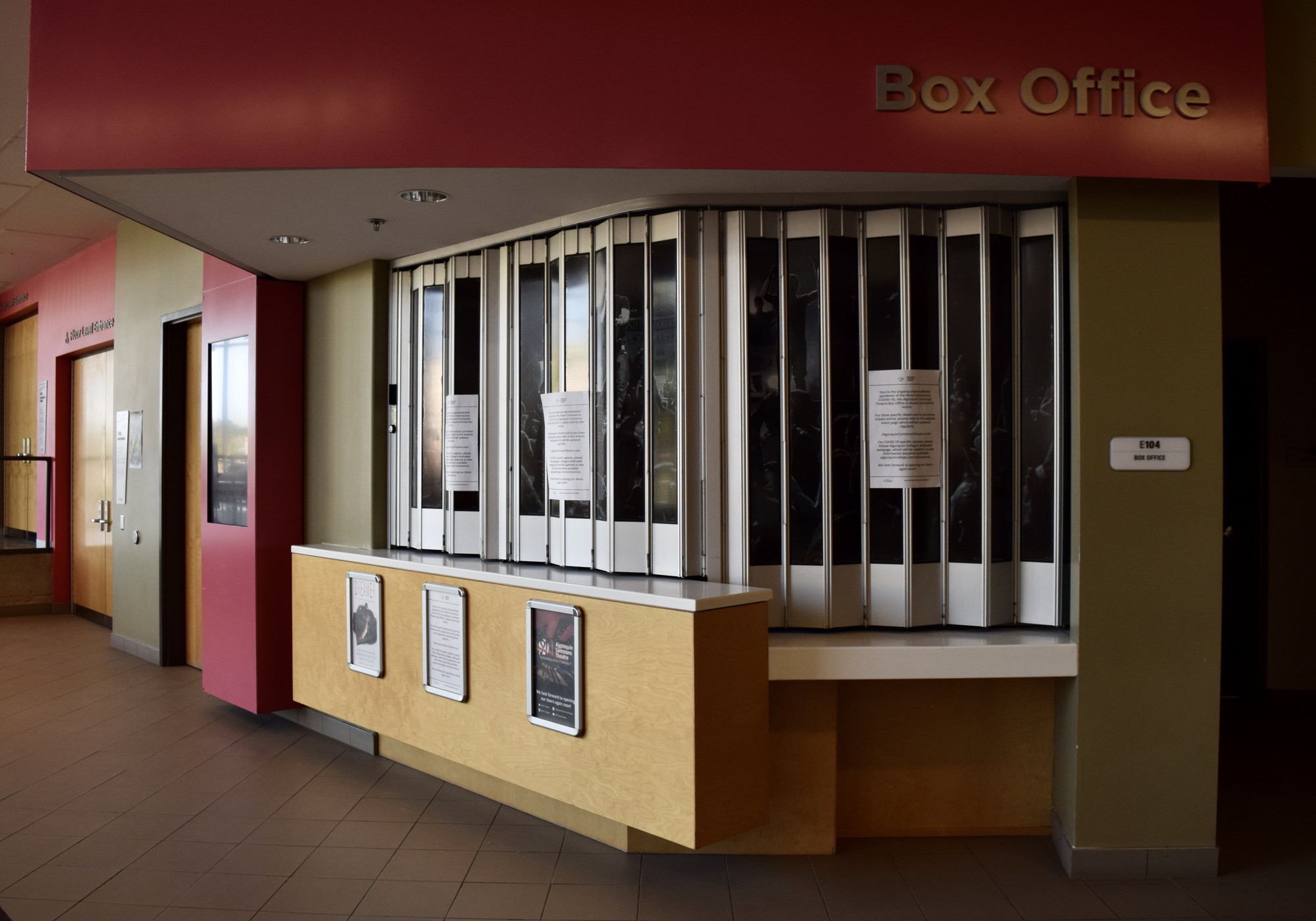 The box office outside of the Algonquin Commons Theatre remains closed until further notice.