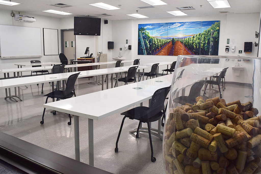 The Wine Lab, used mostly for wine tasting in the Sommelier program, will hold half the students it normally does if students return to campus for face-to-face learning.