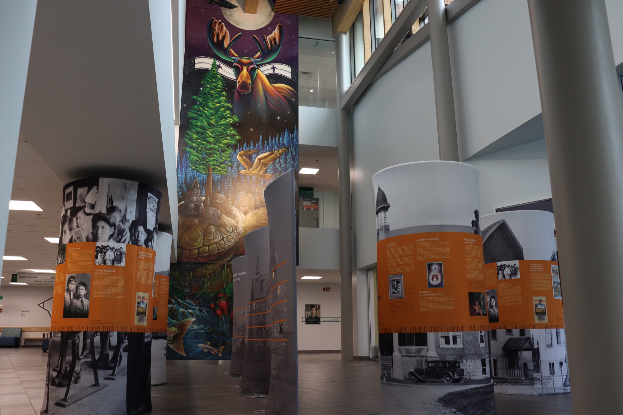 Displays are located in front of the Nawapon Indigenous Learning Commons, located in the C-building.