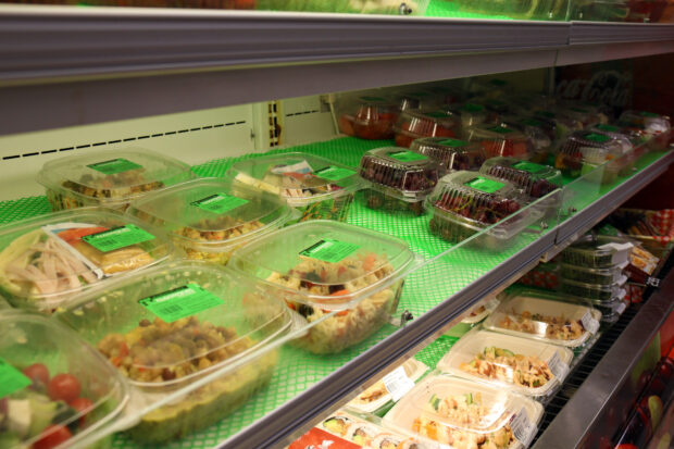 In the Marketplace food court, some vegetarian options can be found including fruit, salads and pasta.