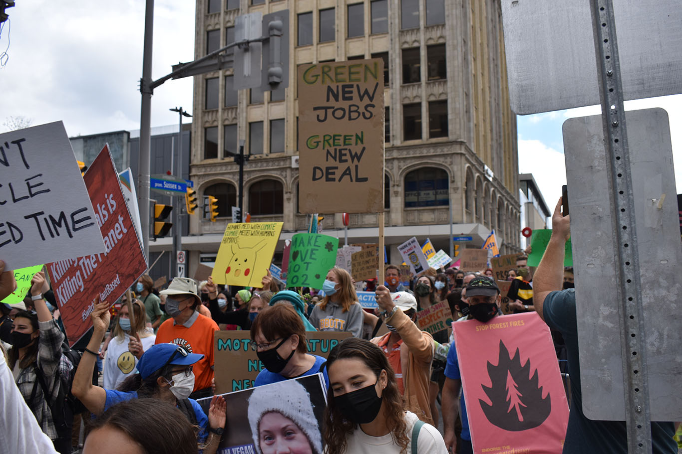 Ottawa residents marching in the city's downtown core for a climate strike on Sept. 24, 2021.