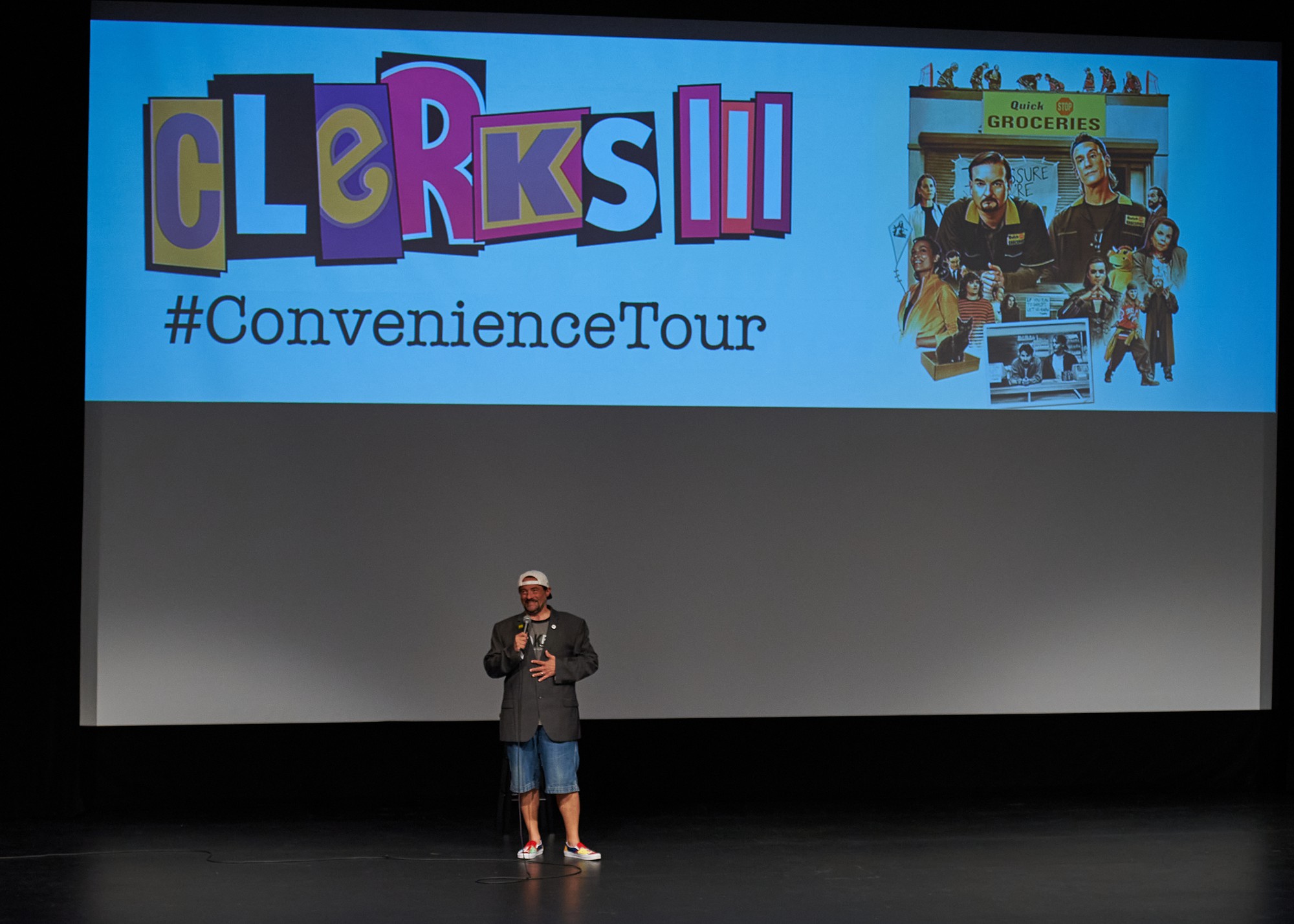 Kevin Smith gives a preview of his new movie, Clerks III. He also held a Q & A with the audience after the screening.