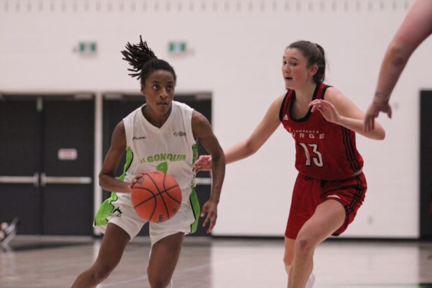 Dasia McDonald (left) led all scorers with 26 points against the St. Lawrence Surge