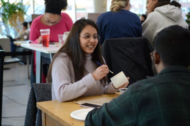 Many students came with friends to paint their mugs and share some pizza.