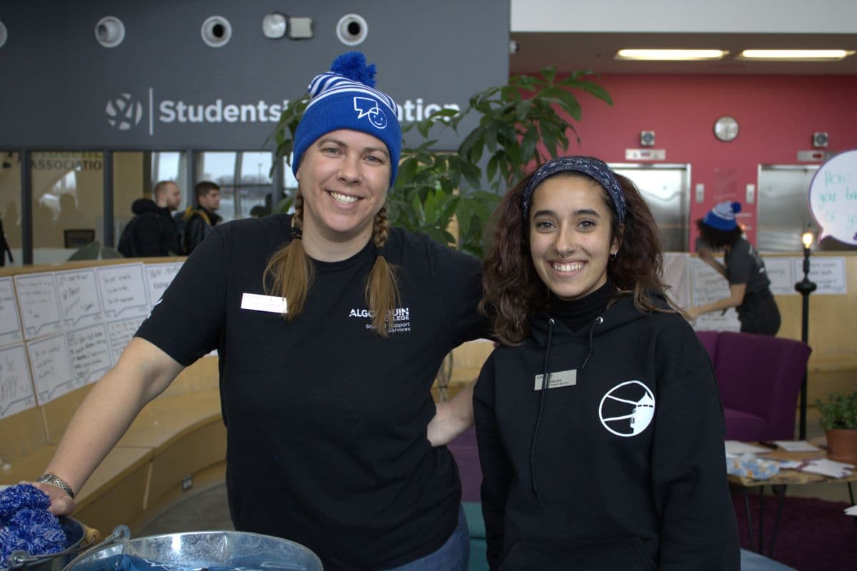Fiona Weber (left), a mental health nurse from health services, and Shelina Syed (right), a peer support worker, take part in Bell Let's Talk day on Jan. 25.