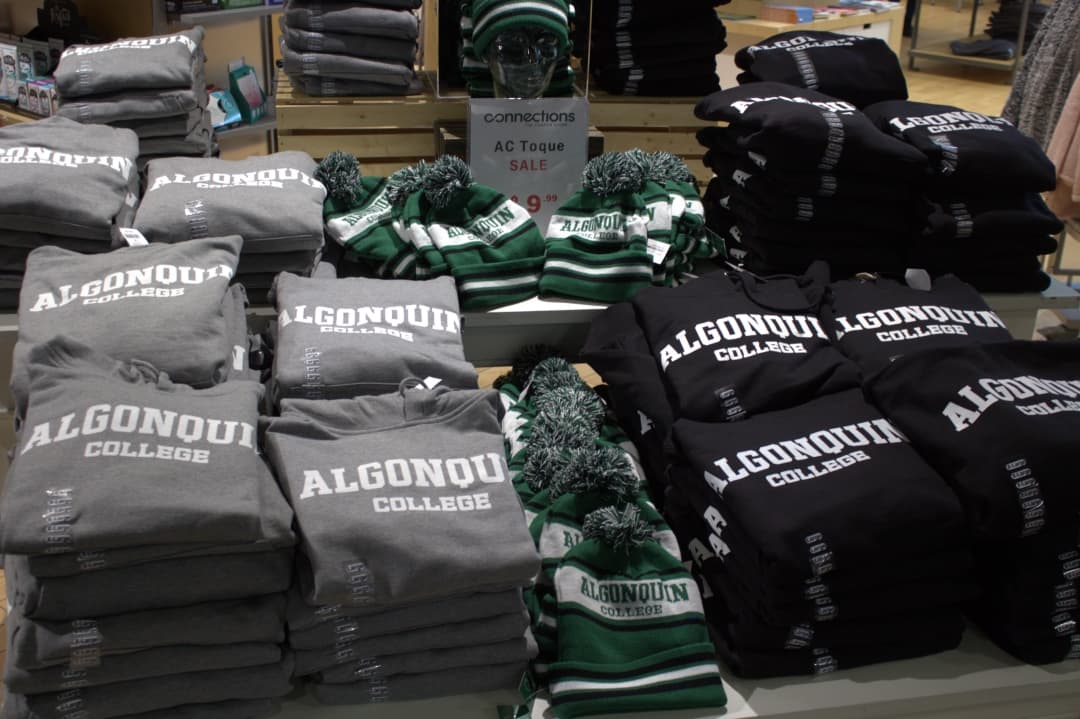 Algonquin College sweaters and other clothing are seeing consistent sales in the campus store.