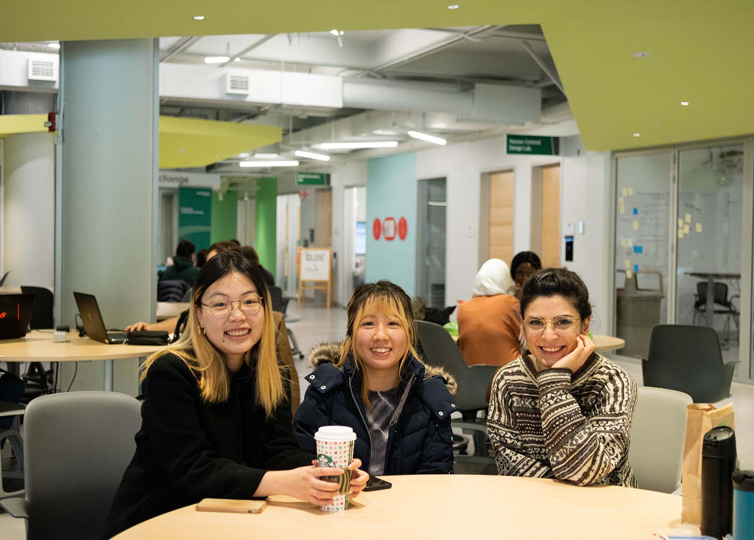 Lara Wang (left), Helen Wong (middle) and Ilgin Akgun (right), shown here on Jan. 26 at Algonquin College, are students in the interdisciplinary studies in human-centred design.