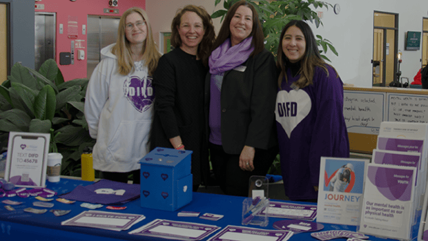 (Left to right) Nicola Ostrom, Alynn Casgrain, Shaundra Mitchener and Regina Silva at the Do It For Daron table outside Commons Theatre on Jan. 25