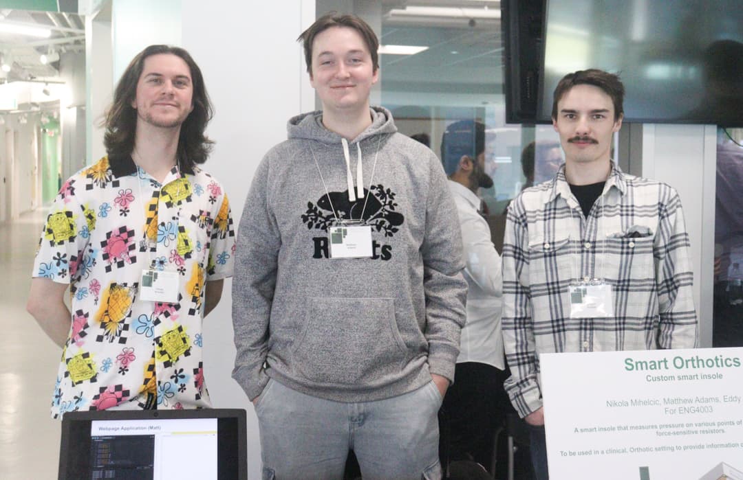 Nikola Mihelcic, Matthew Adams and Eddy Phillips are the inventors of Smart Foot Insole. They took part in the Re/Action event on Friday, April 14.