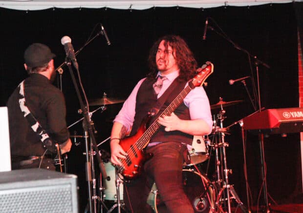 The Aphelion band performing metal music with gusto at the Observatory for the Sound Bites event at Algonquin College