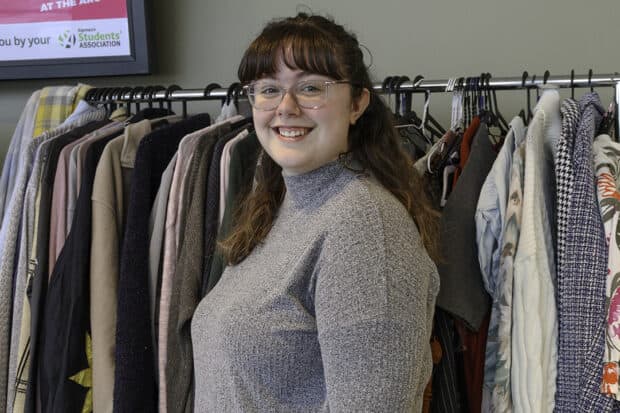 Interior design student, Kirsten McDuff, helped sell second-hand clothes at a fundraising event for the bachelor of interior design grad show.