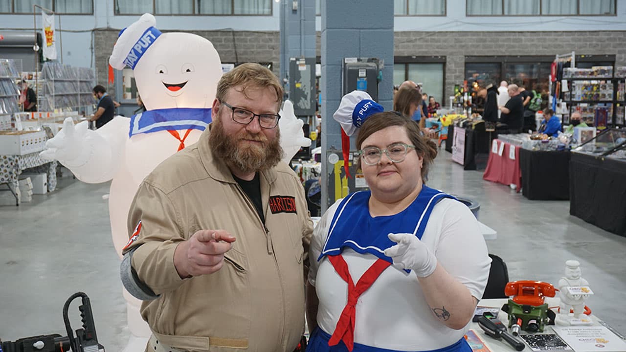 Stephen Harrison and Ashleigh McDonald of the Capital Ghostbusters strike a pose in their cosplay at the Geeked Out Toy and Collectible Sale at the Nepean Sportsplex on Oct. 1.
