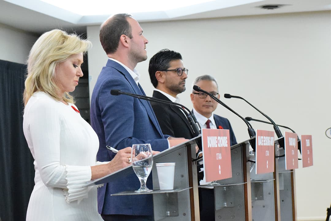 Ontario Liberal Party leadership candidates faced off in their fourth debate in the D-building at Algonquin College. From left to right; Bonnie Crombie, Nathaniel Erskine-Smith, Yasir Naqvi and Ted Hsu.