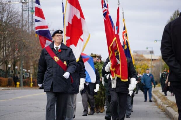 The ceremony was introduced by a parade march of various groups towards the cenotaph, including members from the 19th Nepean Cub and Scouts, Royal Canadian Air, Army, and Sea cadets, as well as Canadian Armed Forces members.