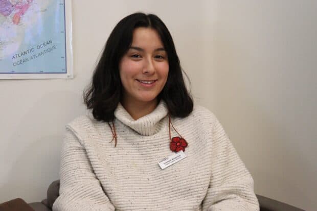 Summer Wabasse at the Mamidosewin center during the Forgotten Warriors film screening event