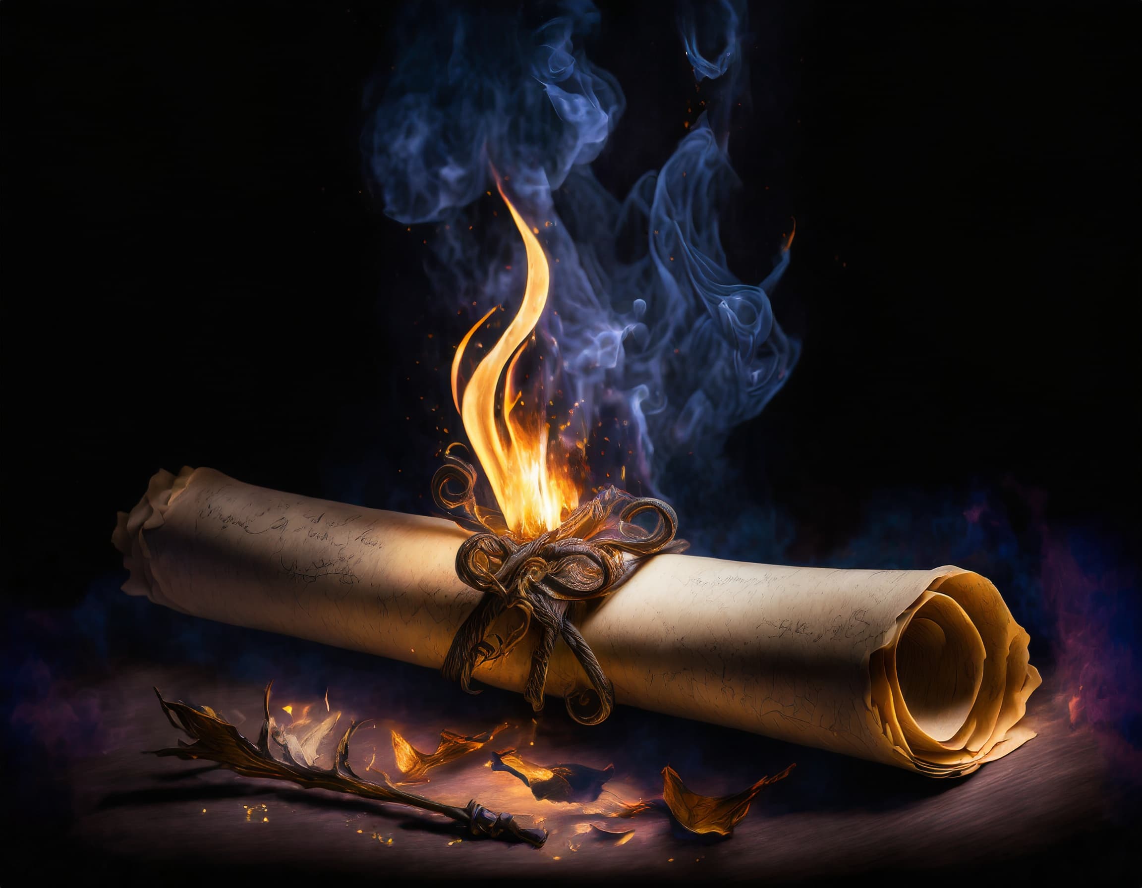 A burning scroll of withered parchment.
