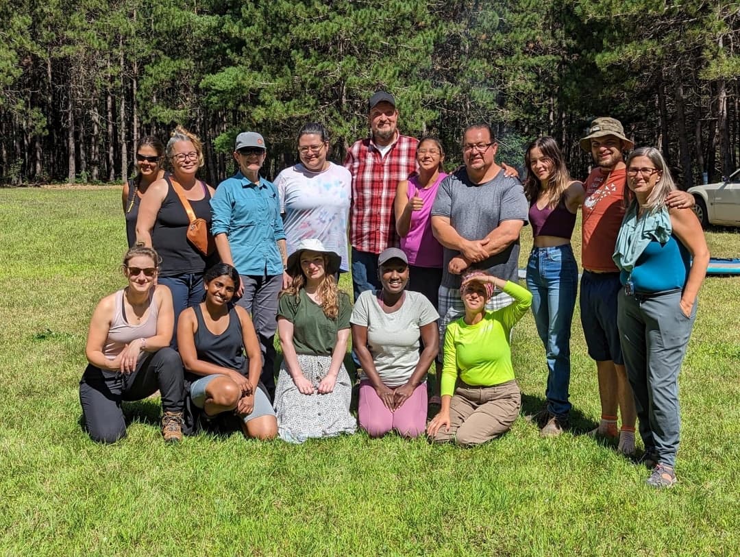 Algonquin College's Pembroke campus hosted its first Indigenous Education Camp, from Aug. 22 to 27. Thirteen students embarked on a life-changing adventure. 
Pictured back row, right side, Brenda Slomka, Dawson Lemaire and Caleigh Ward, with 12 others in attendance at Pikwakanagan First Nation.