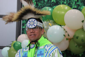 Randy Blue Kakegamic before he gets into action by singing, dancing and rhythm drumming at the "Wander the Forest" event.