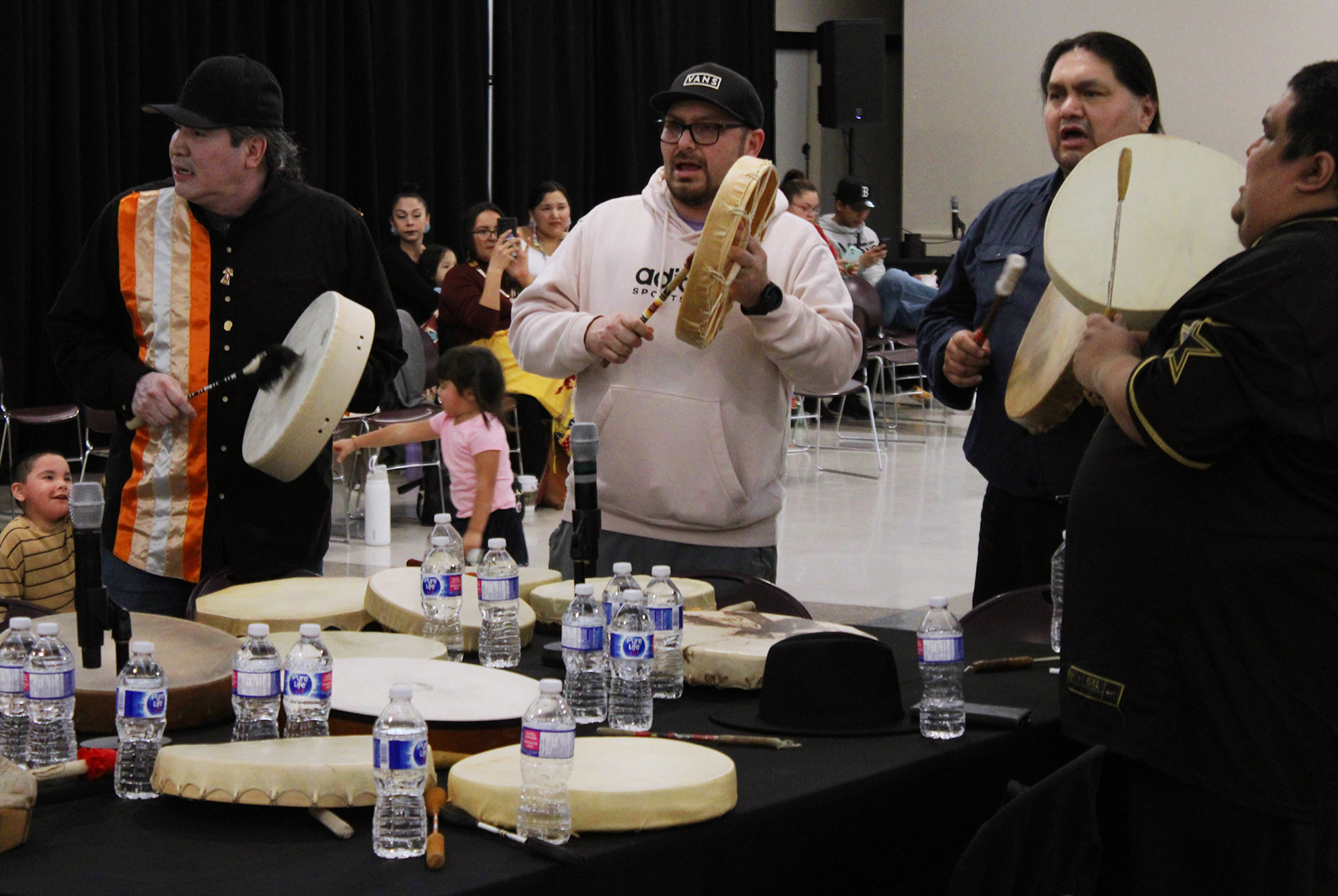 Drummers and singers performing during the Round Dance on March 22.