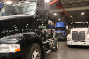 Trucks parked in the Transportation Lab in the S-building also knows as Transportation Technology Centre.