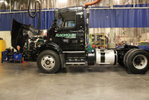 The truck worked on by students and apprentices of the truck and coach in the Transportation Lab.