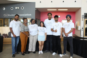 Lokeder Singh,Markya Docilhomme,Ximena Luna,Kenyon Elechi,Navjot Singh and Pratit Singh (left to right), Tatanisha Rigga (Second to left) equity, diversity and inclusion coordinator  of student association at Algonquin College.