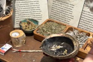 Smudging station at Mamidosewin Centre.