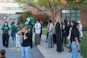 People were evacuated to the parking lot in front of H-building because of an unexpected fire alarm.