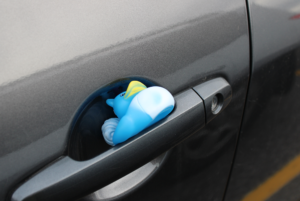 Matthew Young, second-year paramedic student, will leave ducks in the door handle of RAV4s.