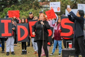 Nepean MPP Lisa Anne MacLeod spoke at the rally at Nepean Sportsplex last Saturday, calling for communication and transparency form the city.