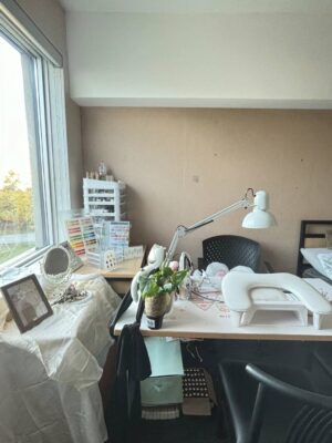 Liu's nail table she created in her bedroom dorm.