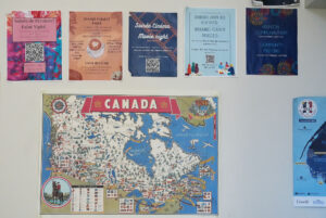 Lina's posters of her events as an RA and her colonial Canadian poster.