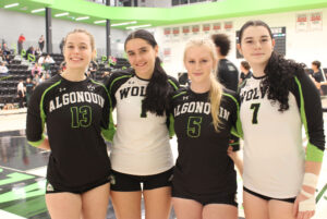 Left to right Gabrielle Paquette (setter), Danika St-Louis (libero), Jordan Faig (libero), Anne-Marie Valente (defensive specialist).