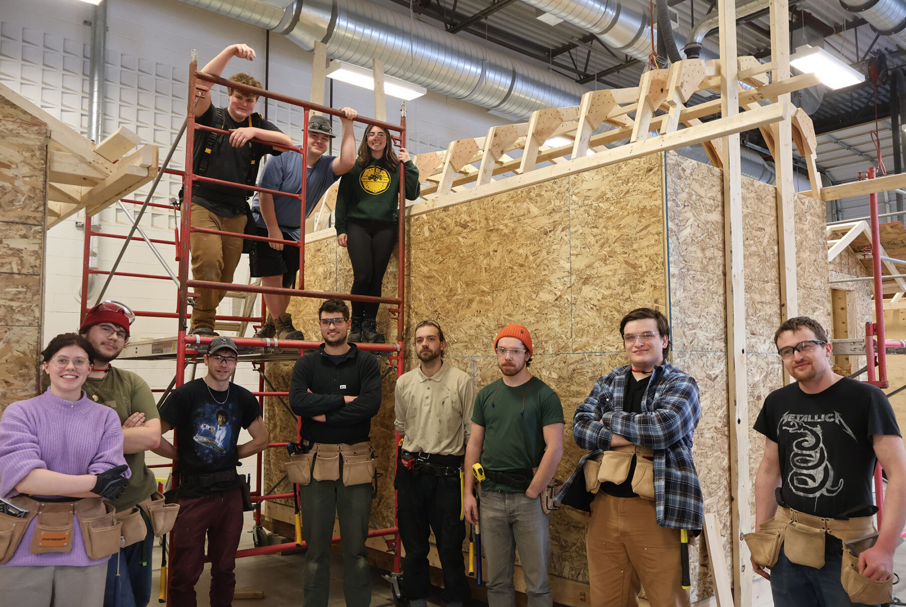 Heritage carpentry and joinery students. They are building sheds as part of their first semester projects.