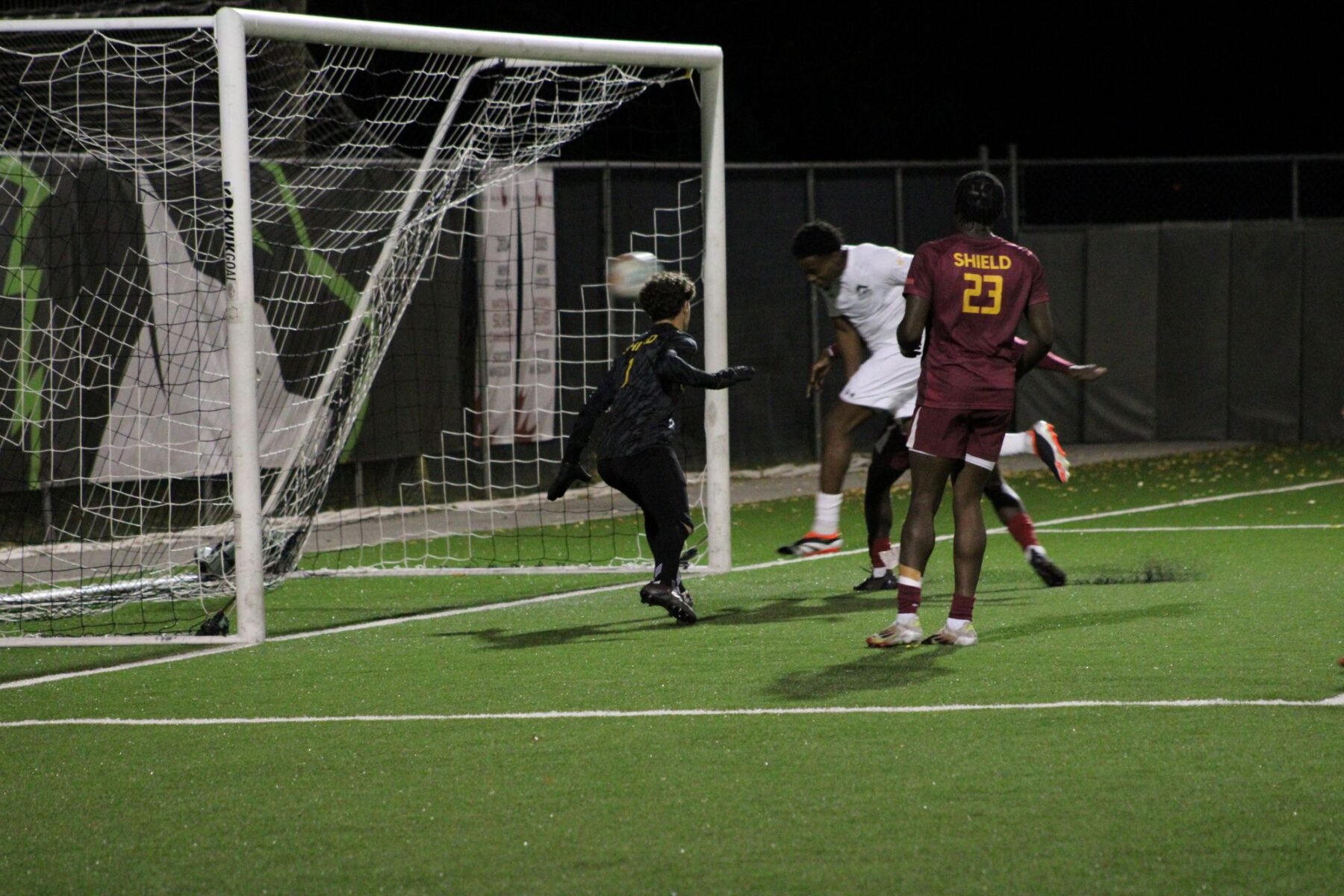Gershom Dupuy heads the ball into the net, scoring his second goal of the game and putting the Wolves up 5-1.