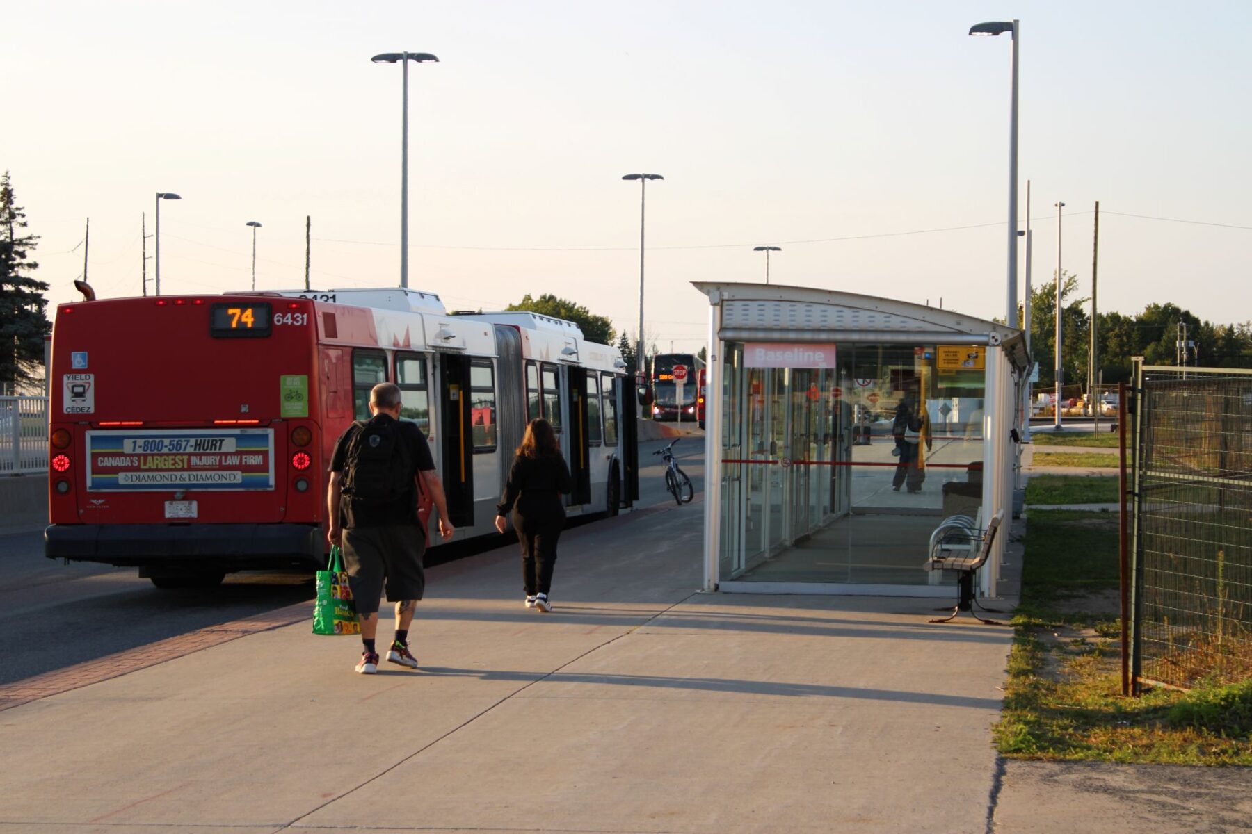 The 74 bus arriving at Baseline station.