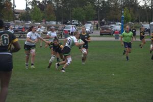 Tegan Egli takes the ball up field against Durham College on Sept. 13 in Belleville.