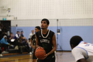 Aydin Gilani at the free throw line against the La Cité Coyotes on Oct. 22 in La Cité's main campus gym.