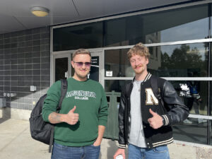 Cody Townend and Addison Adams outside on the Algonquin College Campus Oct. 17.