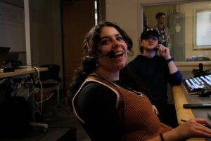 Isabela Arbache directing a live broadcast on the Algonquin College campus on Oct. 8, 2025.