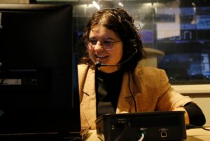 Kearstin Reckzin working on a live broadcast on the Algonquin College campus on Oct. 8, 2025.