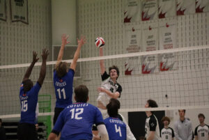 Wolves Connor Finnie going for a kill against the La Cite Coyotes on Oct. 29.