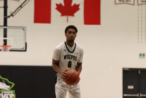 James Texiera during a game against the Durham Lords on Oct. 31 at the Jack Doyle Athletic and Recreation Centre, wearing the Wolves’ white jersey.